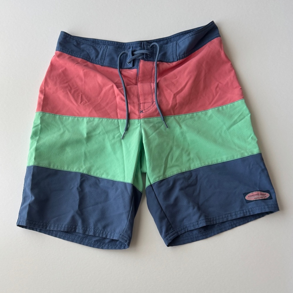 Vineyard Vines Board Shorts 30 Blue Teal Pink Colorblock Preppy Unlined